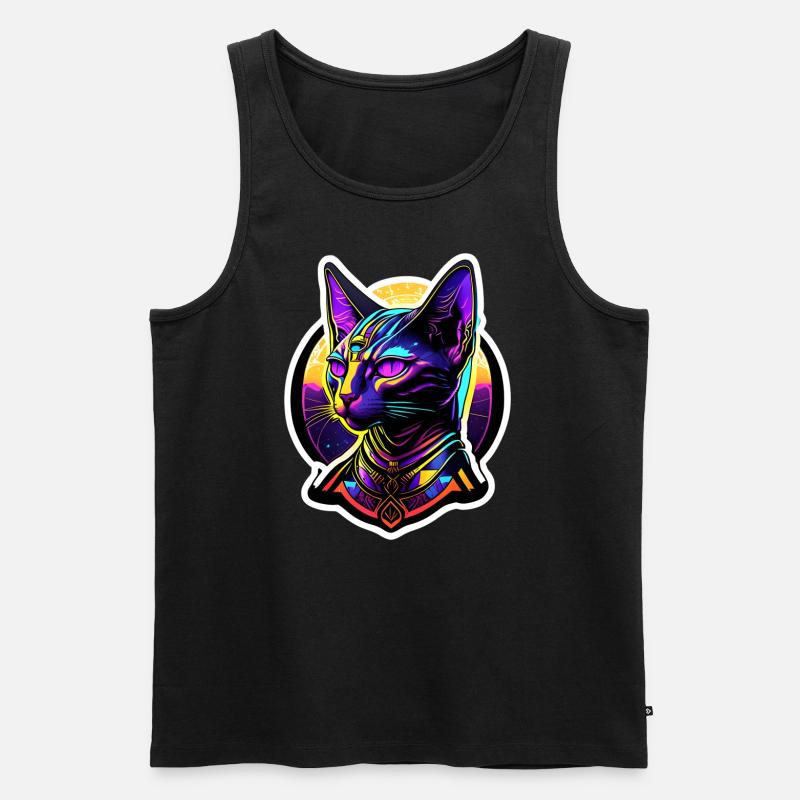 Egypt Cat Psychedelic II - Männer Premium Bio Tank Top - Schwarz