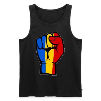 Rumänien Flagge Faust Hand Symbol - Männer Premium Bio Tank Top - Schwarz - Vorne - AI Model Male 178 light (178cm)