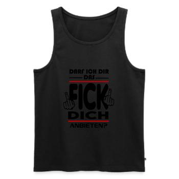 Darf ich dir das Fick Dich anbieten - Männer Premium Bio Tank Top - Schwarz - Vorne - Michal (187cm)
