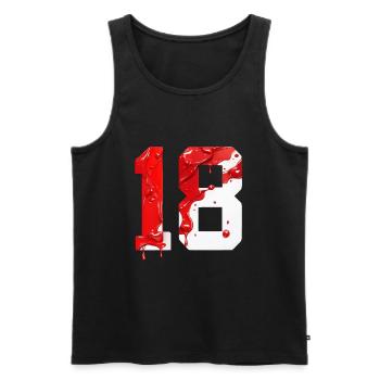 NON. 18 NUMÉRO 18 ROUGE BLANC 18E ANNIVERSAIRE - Débardeur bio Premium Homme - noir - Devant - Michal (187cm)