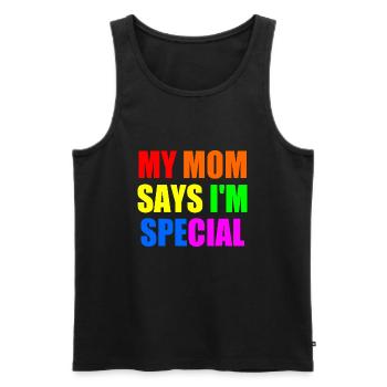 my mom says im special - Débardeur bio Premium Homme - noir - Devant - AI Model Male 178 light (178cm)