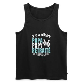 Retraité Papa Papy - Cadeau Retraite homme humour - Débardeur bio Premium Homme - noir - Devant - Michal (187cm)