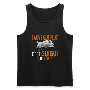 c'est guigui qui tire Humour Chasseur Guillaume - Débardeur bio Premium Homme - noir - Devant - Michal (187cm)