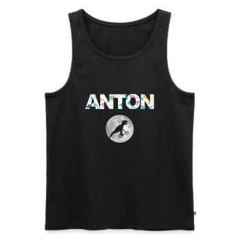 ANTON - Beau prénom de garçon avec dinosaure - Débardeur bio Premium Homme - noir - Devant - AI Model Male 178 light (178cm)