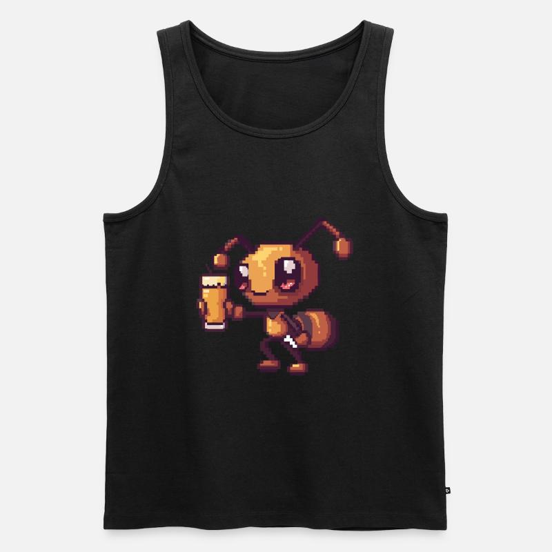 Ameise Pixel Bier - Männer Premium Bio Tank Top - Schwarz