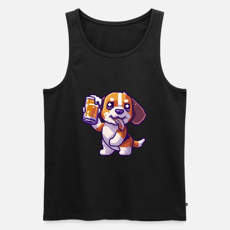 Beagle Hunde Pixel Bier - Männer Premium Bio Tank Top - Schwarz