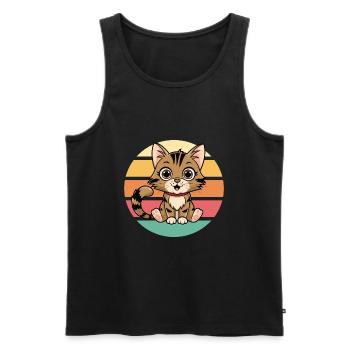 Mignon dessin animé chat Vintage coucher de soleil - Débardeur bio Premium Homme - noir - Devant - Michal (187cm)