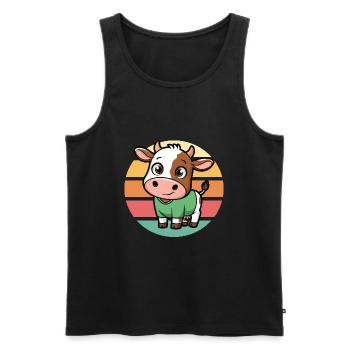 Cute Cartoon Cow Vintage Sunset - Men's Premium Organic Tank Top - black - Front - Michal (187cm)