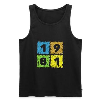 44. Geburtstag Farbige Patches since 06/1981 - Männer Premium Bio Tank Top - Schwarz - Vorne - Michal (187cm)