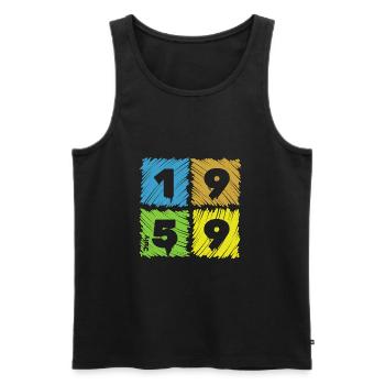 66. Geburtstag Farbige Patches since 07/1959 - Männer Premium Bio Tank Top - Schwarz - Vorne - Michal (187cm)