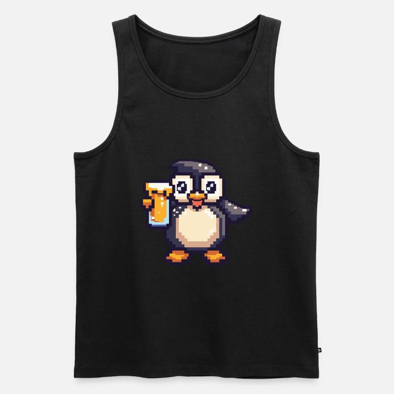 Pinguin Pixel Bier - Männer Premium Bio Tank Top - Schwarz
