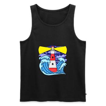 Lighthouse with waves North Sea Baltic Sea gift - Men's Premium Organic Tank Top - black - Front - Michal (187cm)