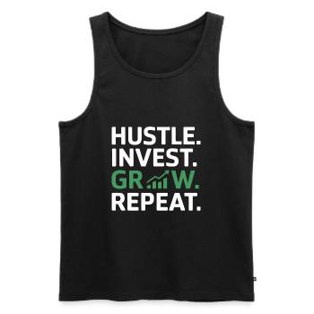 Hustle Invest Grow Repeat - Débardeur bio Premium Homme - noir - Devant - Michal (187cm)