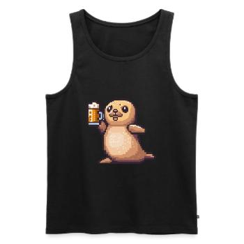 Seal Animal Pixel Bière - Débardeur bio Premium Homme - noir - Devant - AI Model Male 178 light (178cm)