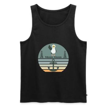 Moin mit Möwen dem Leuchtturm und Anker Moin - Männer Premium Bio Tank Top - Schwarz - Vorne - AI Model Male 178 light (178cm)