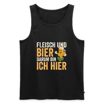 Fleisch Und Bier Darum Bin Ich Hier - Männer Premium Bio Tank Top - Schwarz - Vorne - Michal (187cm)