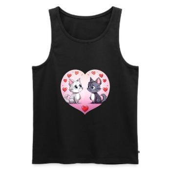 Deux chats d’amour mignons, deux chats mignons dans le chat de cœur - Débardeur bio Premium Homme - noir - Devant - Michal (187cm)