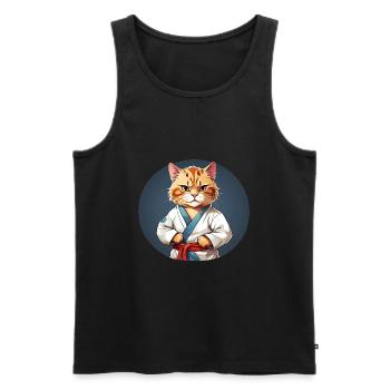 Karate Katze - Katzendesign - Männer Premium Bio Tank Top - Schwarz - Vorne - AI Model Male 178 light (178cm)