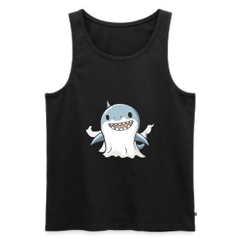 Requin Halloween Bande Dessinée Fantôme - Débardeur bio Premium Homme - noir - Devant - Michal (187cm)
