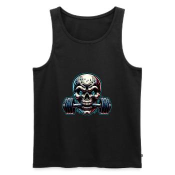 Crâne de musculation No Limit Workout avec haltère - Débardeur bio Premium Homme - noir - Devant - Michal (187cm)