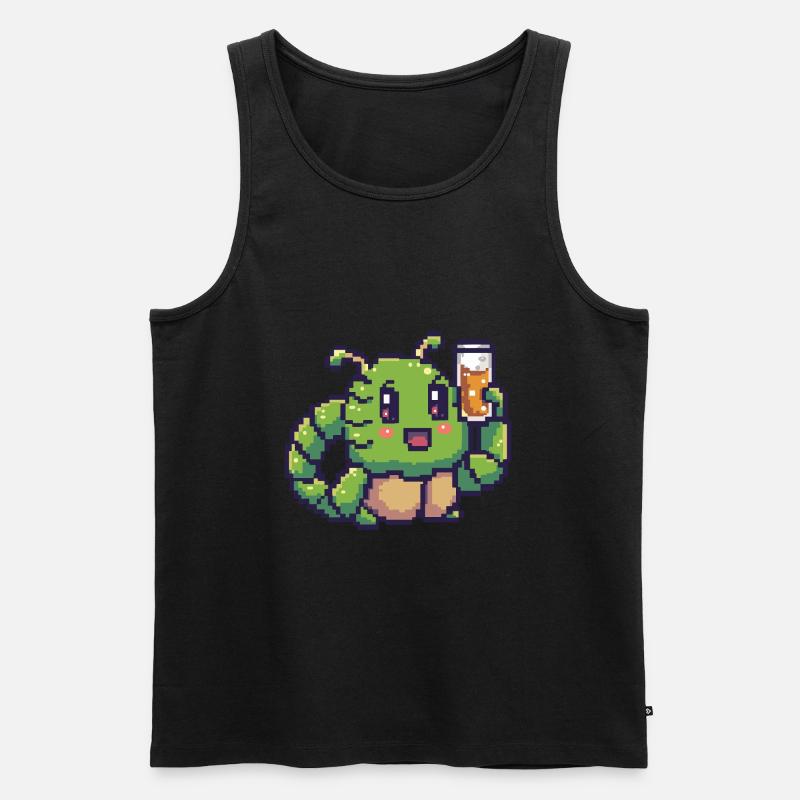 Wurm Pixel Bier - Männer Premium Bio Tank Top - Schwarz