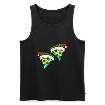 Pizza Noël Bande dessinée drôle - Débardeur bio Premium Homme - noir - Devant - Michal (187cm)