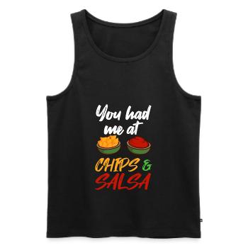 Chips und Salsa Spruch - Männer Premium Bio Tank Top - Schwarz - Vorne - Michal (187cm)