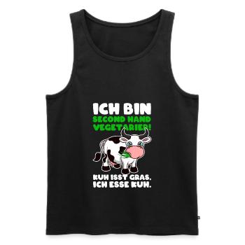 Ich bin Second Hand Vegetarier Shirt - Kuh - Männer Premium Bio Tank Top - Schwarz - Vorne - Michal (187cm)