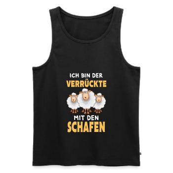 Ich bin der Verrückte mit den Schafen - Männer Premium Bio Tank Top - Schwarz - Vorne - Michal (187cm)