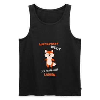 Aufgepasst Welt, ich kann jetzt laufen - Männer Premium Bio Tank Top - Schwarz - Vorne - AI Model Male 178 light (178cm)