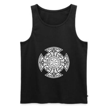 Cross runes white - Men's Premium Organic Tank Top - black - Front - AI Model Male 178 light (178cm)