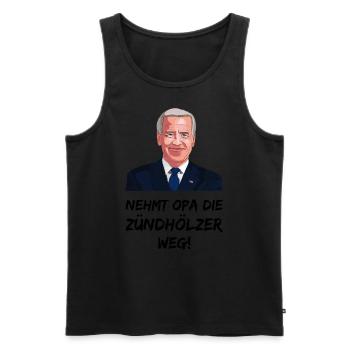 Biden | Politik USA | Spruch | Realsatire | Humor - Männer Premium Bio Tank Top - Schwarz - Vorne - Michal (187cm)