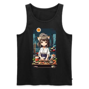 Anime Sushi Master Kawaii Kemonomimi Chef Design - Men's Premium Organic Tank Top - black - Front - AI Model Male 178 light (178cm)