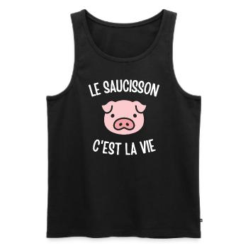 Le saucisson c'est la vie - Débardeur bio Premium Homme - noir - Devant - AI Model Male 178 light (178cm)