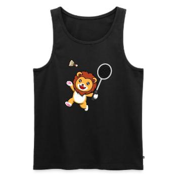Löwe spielt Badminton, Federball, Hobbysport - Männer Premium Bio Tank Top - Schwarz - Vorne - Michal (187cm)