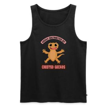 Distracted by Geckos Ironic Saying Lizard Quotes - Men's Premium Organic Tank Top - black - Front - AI Model Male 178 light (178cm)