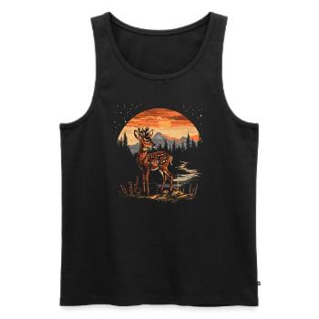 Faon Cerf Forêt Chevreuil Nature Coucher de Soleil - Débardeur bio Premium Homme - noir - Devant - AI Model Male 178 light (178cm)