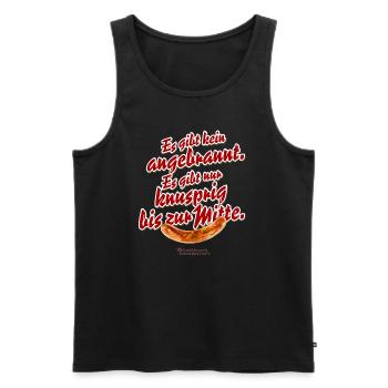 Grillen T-Shirt Spruch Knusprig bis zur Mitte - Männer Premium Bio Tank Top - Schwarz - Vorne - Michal (187cm)