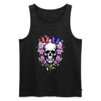 Totenkopf mit Rosen und Schmetterlingen farbig - Männer Premium Bio Tank Top - Schwarz - Vorne - AI Model Male 178 light (178cm)