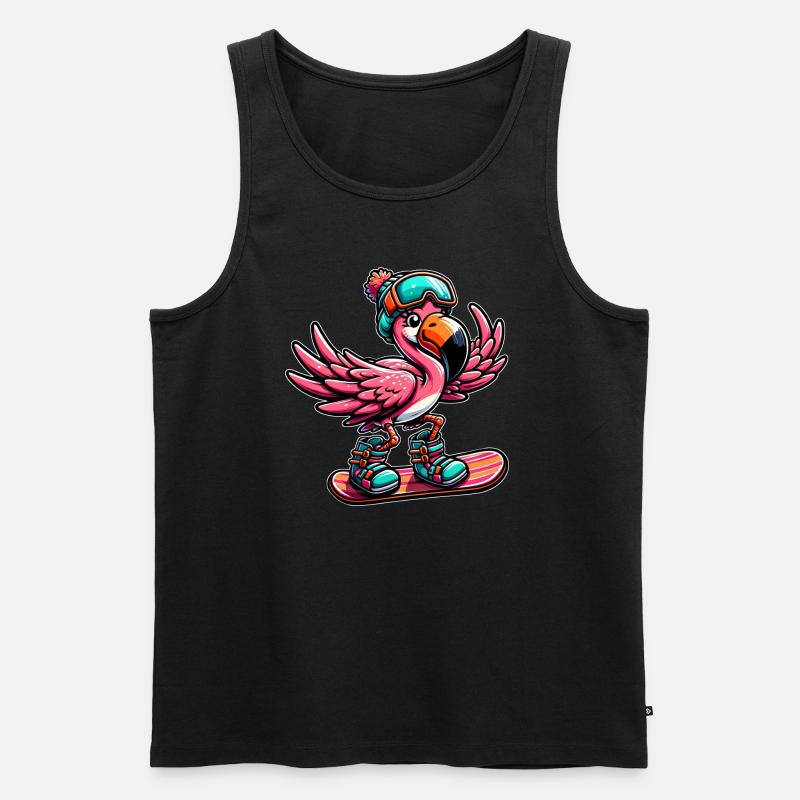 Süßer Comic Flamingo Snowboarder Snowboarding - Männer Premium Bio Tank Top - Schwarz