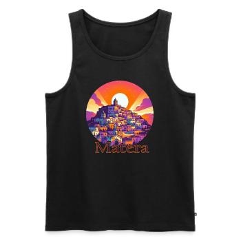 Matera Italie Coucher de soleil Violet Couleurs Chaudes - Débardeur bio Premium Homme - noir - Devant - AI Model Male 178 light (178cm)