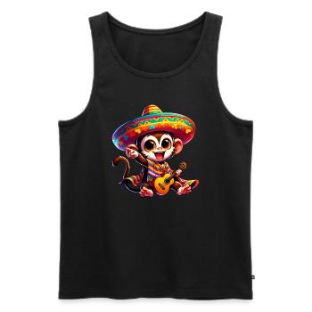 Cinco de Mayo Cute Monkey Guitarist Cartoon Design - Men's Premium Organic Tank Top - black - Front - Michal (187cm)