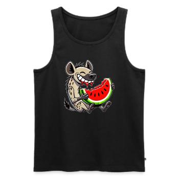 Hyène mignonne avec des fruits de dessin animé de pastèque d’été - Débardeur bio Premium Homme - noir - Devant - Michal (187cm)