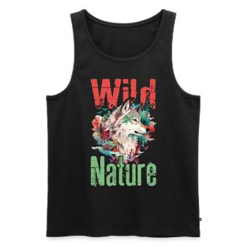 Loup Nature sauvage Wolf’s Head Wilderness Forest Trees - Débardeur bio Premium Homme - noir - Devant - AI Model Male 178 light (178cm)