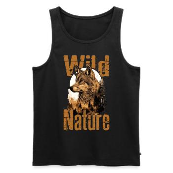 Loup Nature sauvage Wolf’s Head Wilderness Forest Trees - Débardeur bio Premium Homme - noir - Devant - AI Model Male 178 light (178cm)