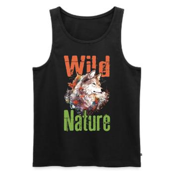 Loup Nature sauvage Wolf’s Head Wilderness Forest Trees - Débardeur bio Premium Homme - noir - Devant - AI Model Male 178 light (178cm)