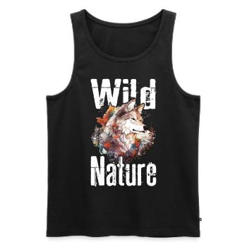 Loup Nature sauvage Wolf’s Head Wilderness Forest Trees - Débardeur bio Premium Homme - noir - Devant - AI Model Male 178 light (178cm)