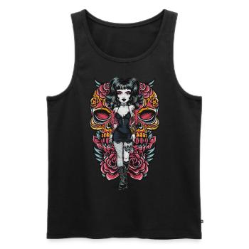 Gothic Tattooed Frau mit Kunstwerk und Rosen - Männer Premium Bio Tank Top - Schwarz - Vorne - AI Model Male 178 light (178cm)