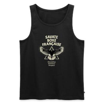 Savate Kickboxing Eagle - Débardeur bio Premium Homme - noir - Devant - AI Model Male 178 light (178cm)