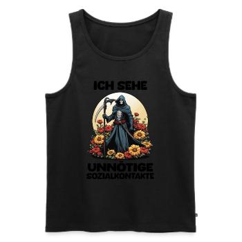 Ich Sehe Unnötige Sozialkontakte - Sensenmann - Männer Premium Bio Tank Top - Schwarz - Vorne - Michal (187cm)
